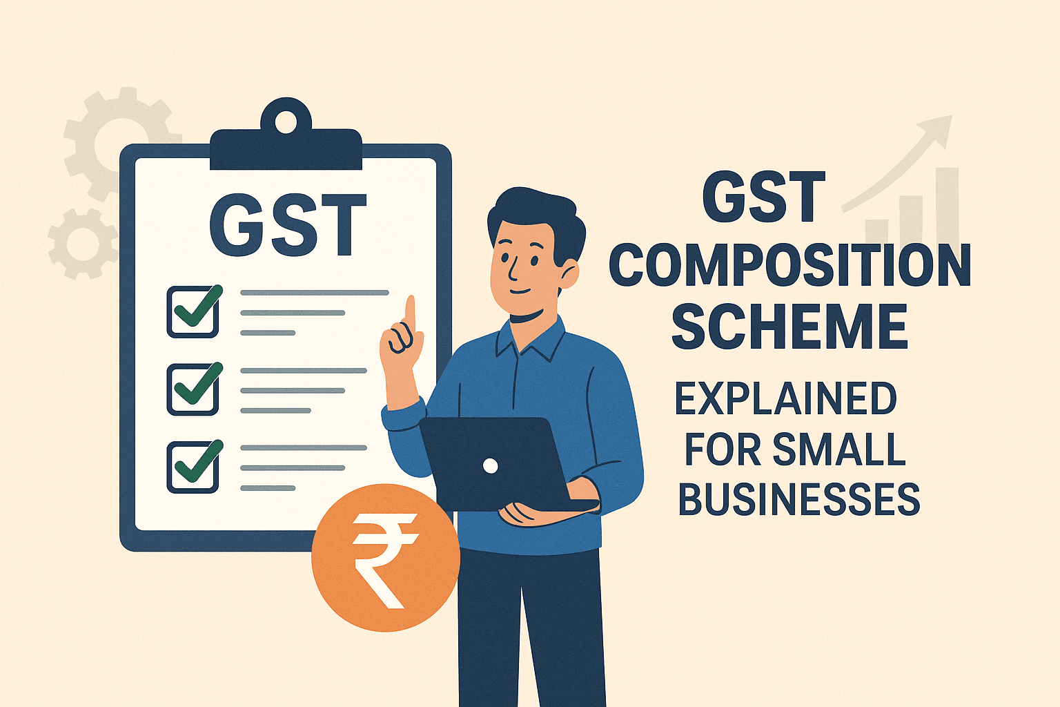 Small business owner in India reviewing GST Composition Scheme documents at shop counter